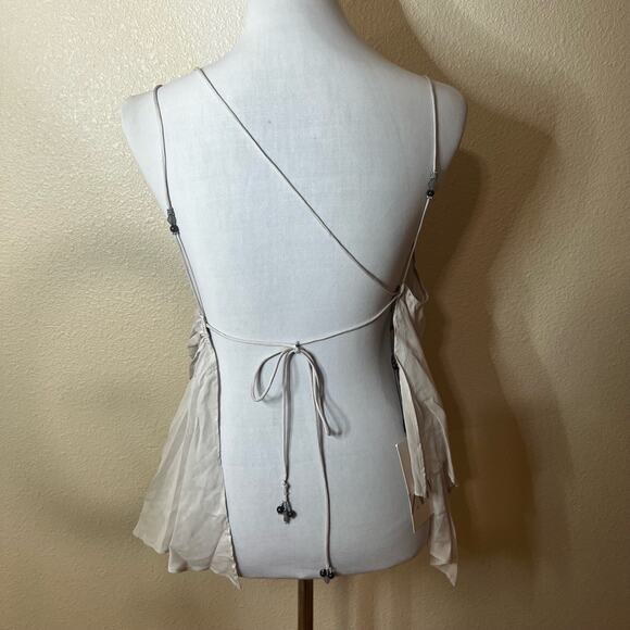 ZARA Womens MEDIUM Beige Beaded Strap Camisole Top Minimalist Chic Draped NEW - Picture 7 of 10